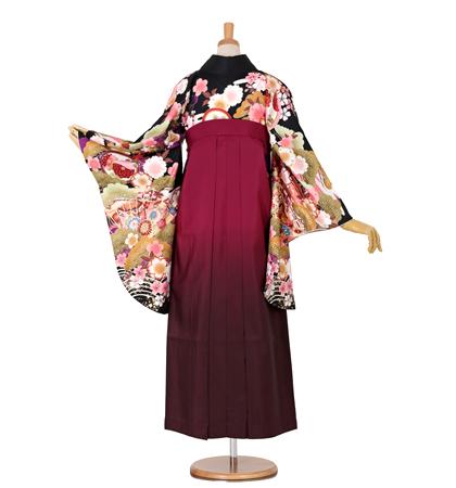 往復送料無料 全部揃って安心 大学 高校 小学生  2泊3日 卒業式袴 レンタル セット 黒地 No.055-0012