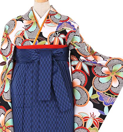 往復送料無料 全部揃って安心 大学 高校 小学生  2泊3日 卒業式袴 レンタル セット 黒地 No.055-0091