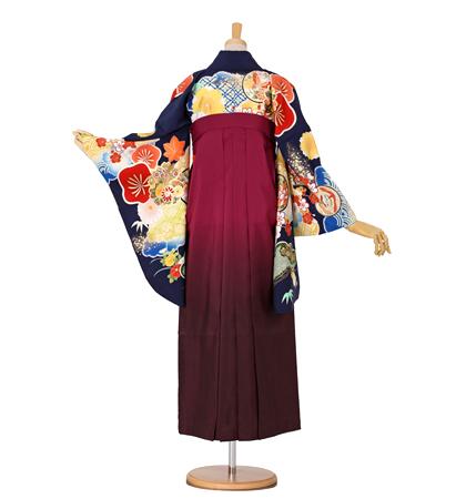 往復送料無料 全部揃って安心 大学 高校 小学生  2泊3日 卒業式袴 レンタル セット 紺地 No.055-0019