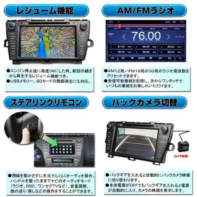 プリウス 8インチ Android9.0 DVDプレーヤー 4x4地デジ フルセグチューナーBluetooth 16GHDD WiFi アンドロイド スマホ iPhone接続 prius_5