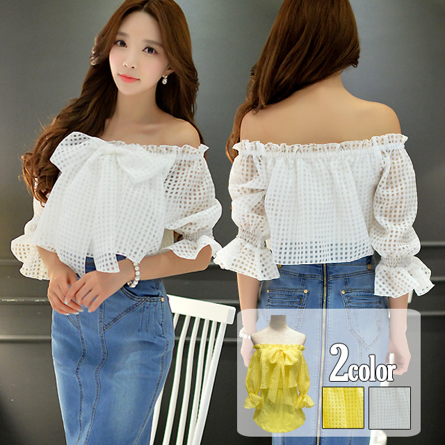 大きいサイズ 透けチェック柄オフショルダーリボントップス 2l3l4l5l C T の通販はau Pay マーケット Lulu Diary