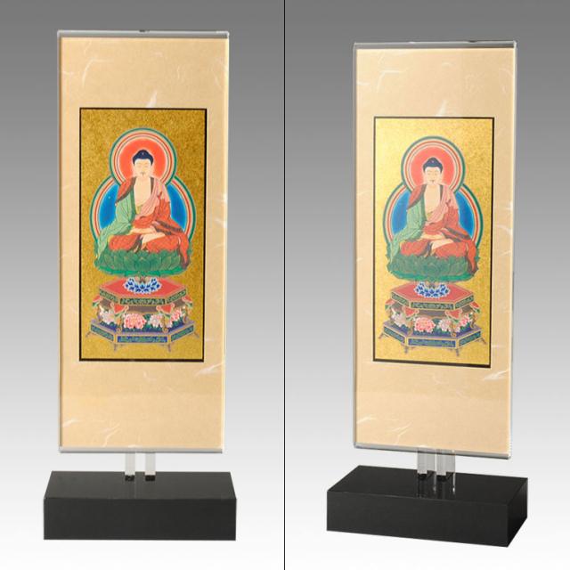 モダン掛け軸【クレア　臨済宗妙心寺派　釈迦如来禅定印　三枚セットサイズ小】高さ調整可能、クリスタルのような透明感　送料無料
