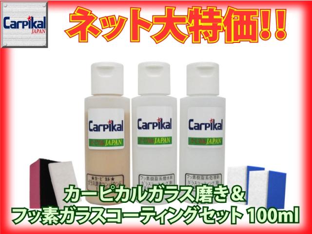 【業務用 カーピカル ガラス磨き＆フッ素ガラスコーティング剤セット 100ml】油膜除去 ガラス線キズ ガラス小傷 ガラス磨き ワイパー傷の通販は