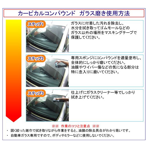 【業務用 カーピカル ガラス磨き＆フッ素ガラスコーティング剤セット 100ml】油膜除去 ガラス線キズ ガラス小傷 ガラス磨き ワイパー傷の通販は