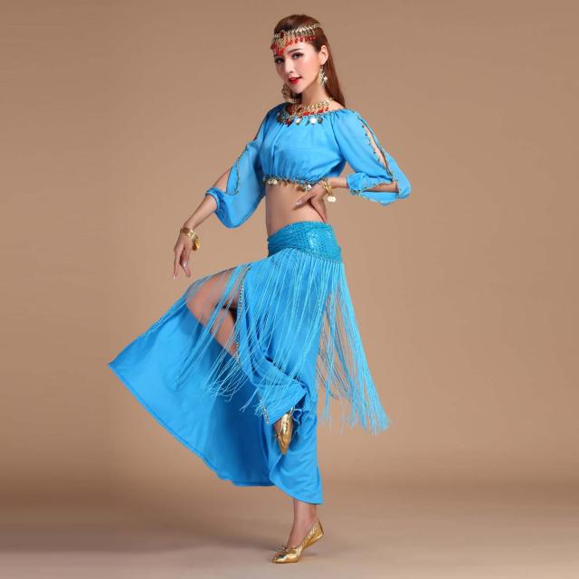 ベリーダンス衣装 青 ブラ・ベルト・スカートセット 1万円以上送料無料