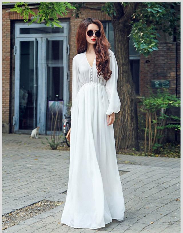 マキシワンピ 長袖 ｖネック ロングマキシワンピース 春ワンピ マキシ丈 ボリューム袖 フェミニン 白タイトワンピ リゾートの通販はau Pay マーケット レディース ファッション なゆた