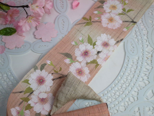 細タペストリー　八重桜　送料無料　京都洛柿庵　和モダン　手描き　タぺストリー　春　桜　和　インテリア　海外土産_6