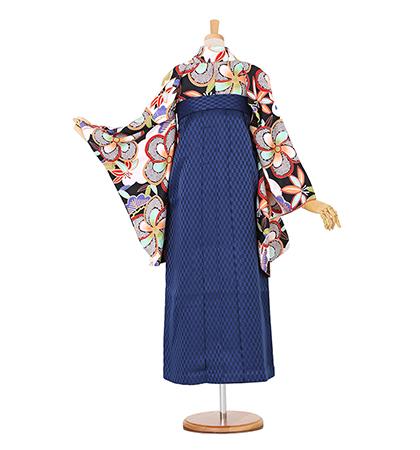 往復送料無料 全部揃って安心 大学 高校 小学生  2泊3日 卒業式袴 レンタル セット 黒地 No.055-0091