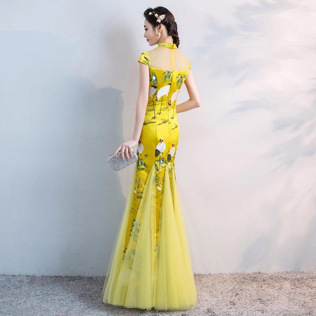 超目玉 高品質 改良 マーメイドライン チャイナドレス パーティドレス ロングドレス ワンピ トレーン 青 宴会 二次会 発表会 舞台 撮影 D037 枚数限定 Vacationgetaways4less Com