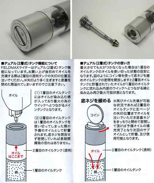 送料350円〜2層タンク(綿＋生)式 オイルライター Windmill製 FIELD-MAX