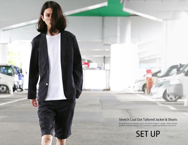 テーラードジャケット 黒 セットアップ メンズ ショートパンツ 上下