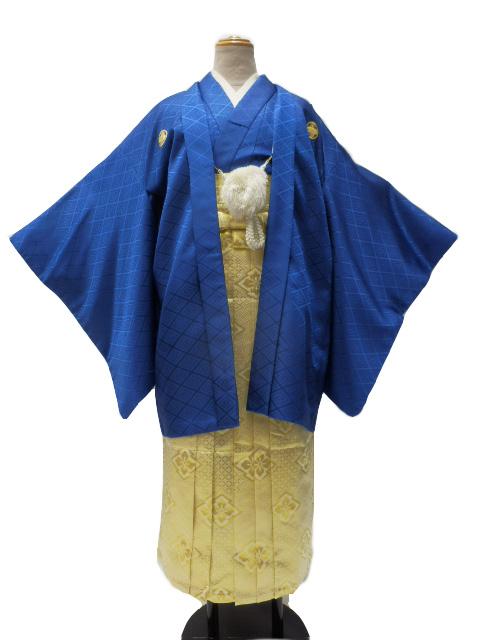 往復送料無料 全部揃って安心 レンタル 小学生 卒業式 袴 卒業式袴セット 男児 紺 ゴールド紋付 男の子 小学校 卒業式 着物　着物 紺no2