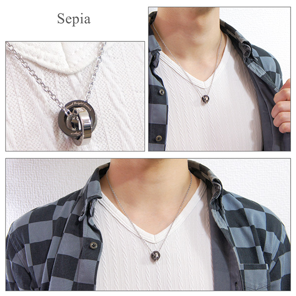 【Sepia】2連リング 天然ダイヤ ステンレス ネックレス(ブラック)_2