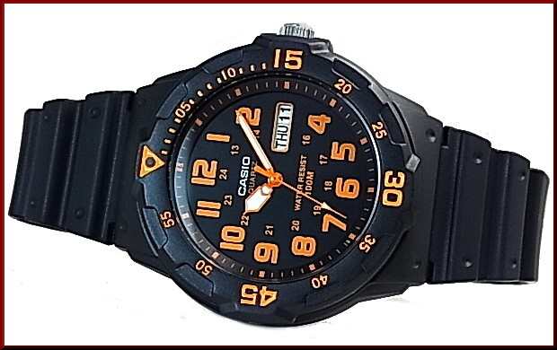 CASIO【カシオ/スタンダード】アナログクォーツ メンズ腕時計 ラバーベルト ブラック/オレンジ文字盤 海外モデル MRW-200H-4B（送料無料