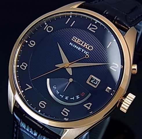 Seiko セイコー キネティック メンズ腕時計 レトログラード ネイビーレザーベルト ネイビー ピンクゴールド文字盤 Srn062p1 海外モデルの通販はau Pay マーケット Bright