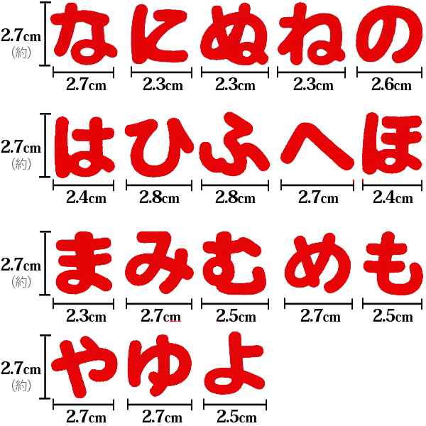 ひらがな ワッペン 【な〜よ】アップリケ フェルト アイロン接着 赤色 名前 ネーム アイロンワッペン お名前ワッペン 手芸【メール便可】｜au  PAY マーケット