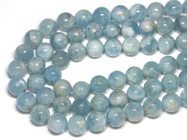 【丸ビーズ】アクアマリン (A) 14mm (半連 ブレスレット約1本分) パワーストーン