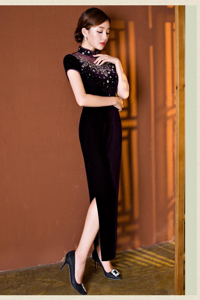 華麗 ベロア チャイナドレス パーティドレス ロングドレス チャイナドレス ワンピ スリット 大きいサイズ 紫 二次会 発表会 D029の通販はau Pay マーケット Yy Shop