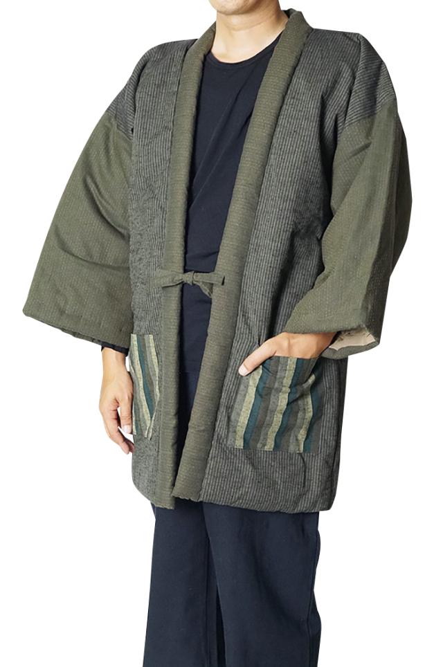 はんてん メンズ 日本製-綿入り 綿入り 半天 小縞946