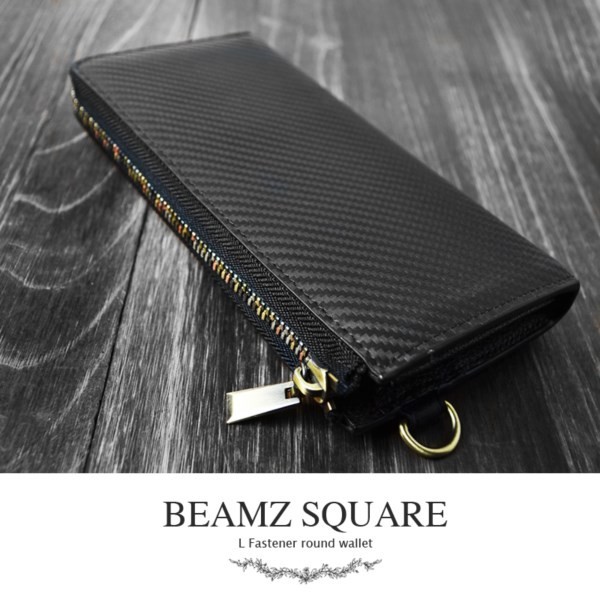 長財布 本革 メンズ カーボンレザー L字ファスナー レザー 本革 BEAMZ SQUARE クリスマス ギフトの通販は