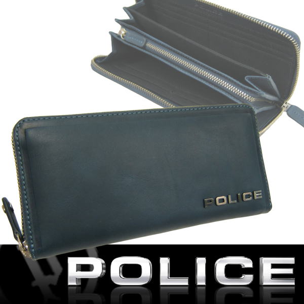 POLICE　ポリス 長財布 牛革 EDGE 本革 レザー財布　ラウンドファスナー　ロングウォレット PA58002 NV ネイビー 【送料無料】 母の日 プレゼント ギフト