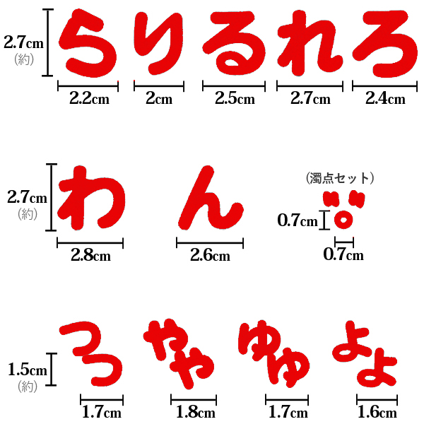 ひらがな ワッペン 【ら〜濁点】アップリケ フェルト アイロン接着