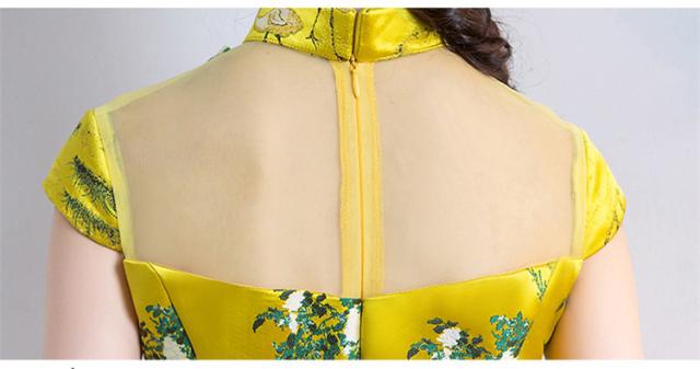 改良 刺繍 マーメイドライン チャイナドレス パーティドレス ロングドレス ワンピース 黄 赤  宴会 二次会 発表会 舞台 撮影 D139 改良 刺繍 マーメイドライン チャイナドレス パーティドレス ロング