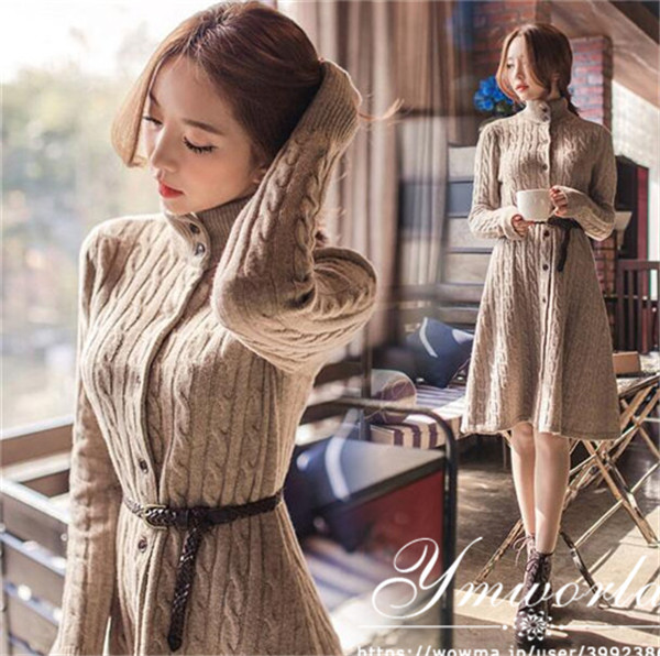 ニットワンピース タートルネック ロング丈ニット ケーブル編み フェミニン 超人気 韓国ファッション 秋冬新作 ベルト付くドレス の通販はau Pay マーケット ワイエムワールド