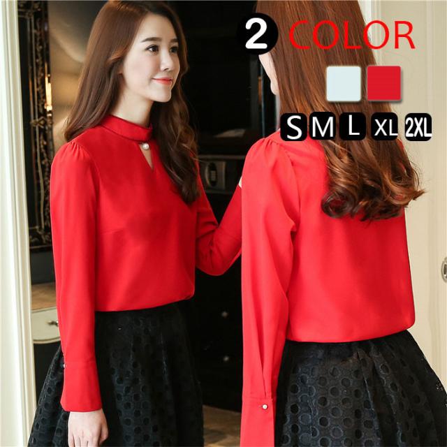 大きいサイズ シフォンシャツ ブラウス レディース スタンドカラー 無地 長袖シャツ シフォンブラウス トップス 通勤オフィス キレイめの通販はau Pay マーケット ヨシコ商店