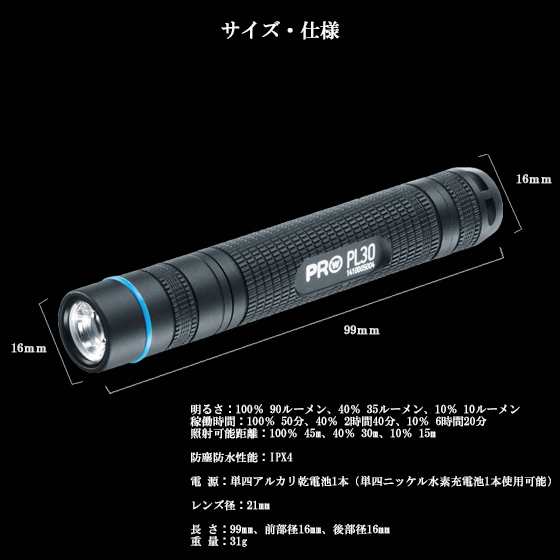 Led ライト フラッシュライト 懐中電灯 携帯ライト 最強 防水 100ルーメン 強力 おすすめ Walther Pro ワルサープロ Pl30の通販はau Pay マーケット 男のこだわりshop