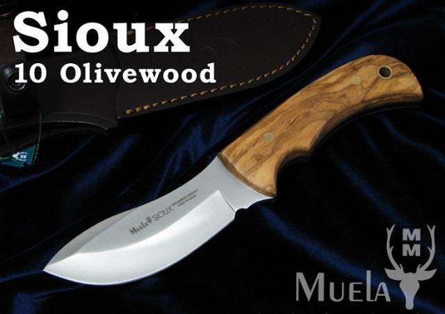 ムエラ SIOUX-10.OL シオックス 100mm オリーブウッドハンドル スキナー 狩猟用 シースナイフ ,Muela
