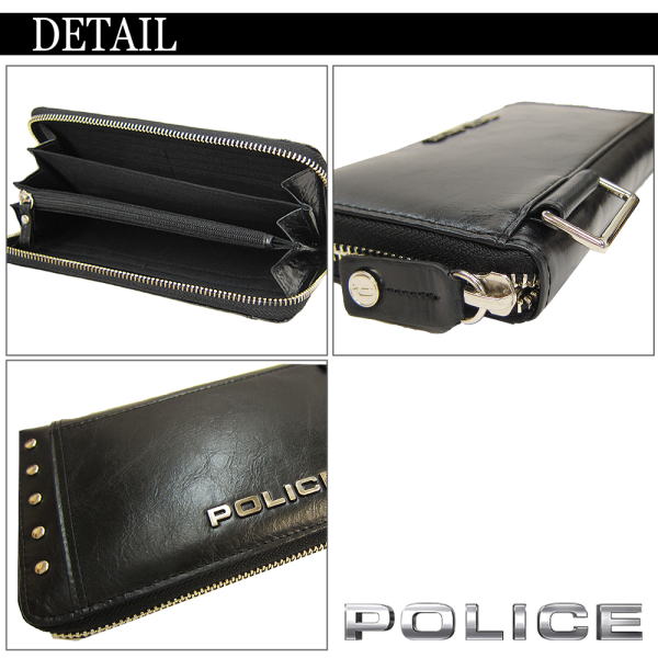 POLICE ポリス 長財布 牛革 Avoid スタッズ付き ラウンド