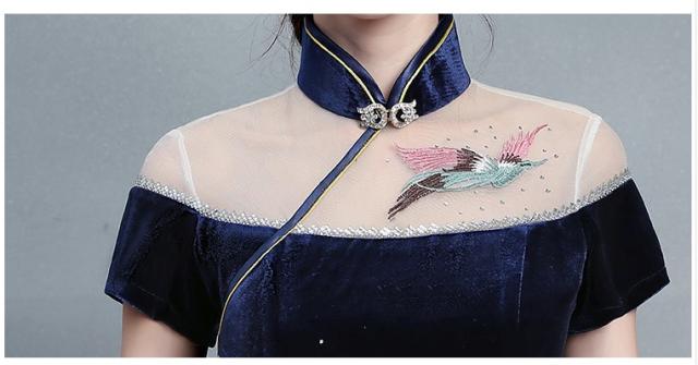 高級ベロア チャイナドレス パーティドレス ロングドレス チャイナ服