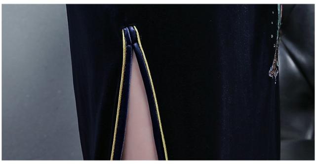 高級ベロア チャイナドレス パーティドレス ロングドレス チャイナ服