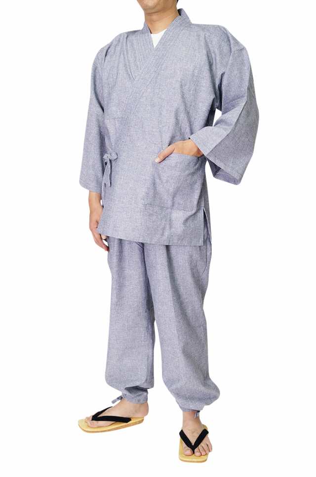 作務衣 夏 メンズ 先染混合-作務衣 さむえ 綿45％