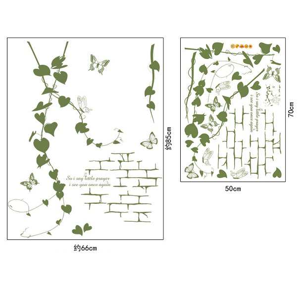 ウォールステッカー ハートリーフの蔦と蝶々 壁紙シール アイビー 緑葉 はがせる レンガ模様 お手軽にdiy 店舗装飾 カフェ バーにも の通販はau Pay マーケット 41ウォールステッカー