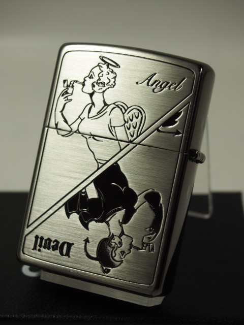 ジッポーZippo ウィンディーガール/デビル＆エンジェル・ニッケル・ブラック 銀黒 両面Windy1935ガール新品｜au PAY マーケット