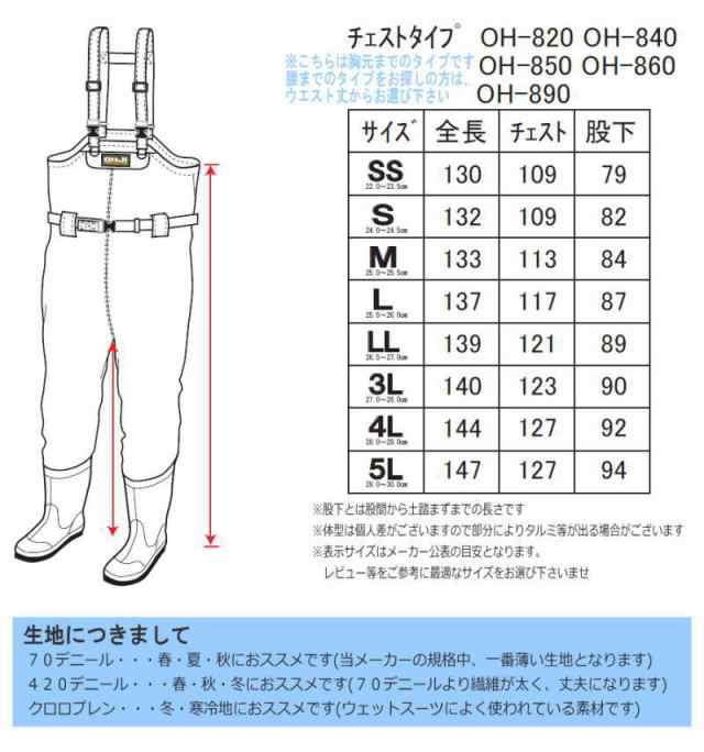 フェルトソール チェストハイ ウェーダー ５Ｌ ２９～３０ｃｍ OH-820 インナーメッシュ付 災害・清掃 エクセル  当店オリジナルサイズの通販はau PAY マーケット - 釣具アウトドア用品のユピス