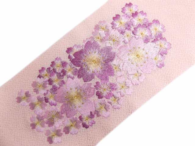 半衿 半襟 刺繍 薄ピンク地金糸入り薄紫桜桜 振袖 成人式 卒業式 袴