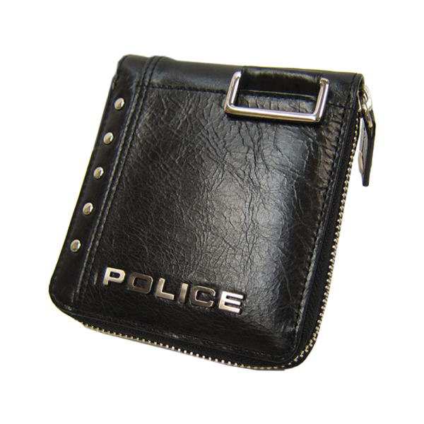 POLICE ポリス 財布 二つ折り財布 牛革 Avoid スタッズ付き ラウンド