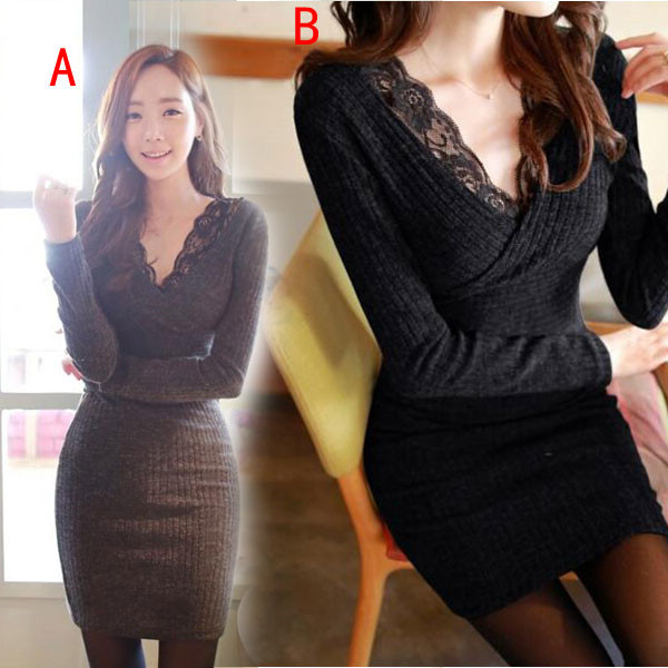 即日発送 綺麗なシルエットは上品な大人の秘訣 セクシー Vネックワンピース タイト ニットワンピース レース ざっくりの通販はau Pay マーケット ヨシコ商店