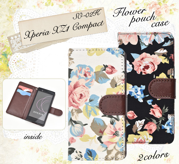 手帳型 Xperia Xz1 Compact So 02k用 フラワーポーチケース かわいい おしゃれ スマホカバー エクスペリアxz1コンパクトso 02k用 の通販はau Pay マーケット Wil Mart