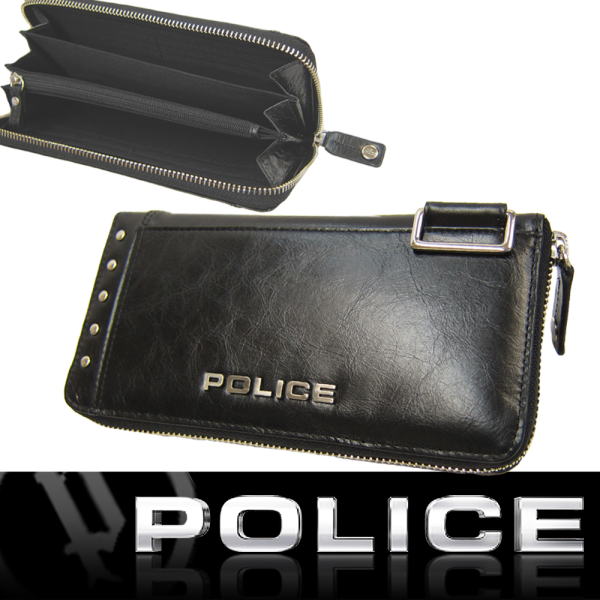 ポリス長財布 police long wallet POLICE ポリス 長財布 牛革 Avoid スタッズ付き ラウンド