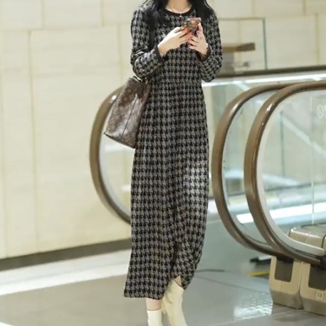 ロング ワンピース 送料無料 個性 長袖 ラウンドネック ハイウエスト Aライン エレガント かわいい 大人可愛い きれいめ シンプル カジュアル 上品 おしゃれ レトロ とろみ感 こなれ感 抜け感 主役級 存在感 冬 レディース ママ OL 学生