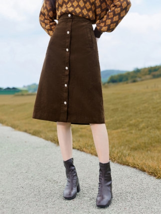 ハイウエスト スカート 送料無料 個性的 ミモレ ポケット ボタン A