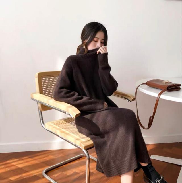 ニット ワンピース 送料無料 個性的 ハイネック 長袖 ロング ゆる プル