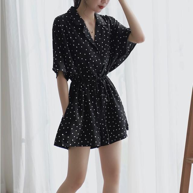 オールインワン サロペット 送料無料 個性的 半袖 ショート 水玉 ドット 薄手 かわいい 大人可愛い きれいめ 上品 シンプル カジュアル おしゃれ 主役級 存在感 こなれ感 抜け感 とろみ感 ガーリー レトロ 春 夏 レディース 学生 OL ママ