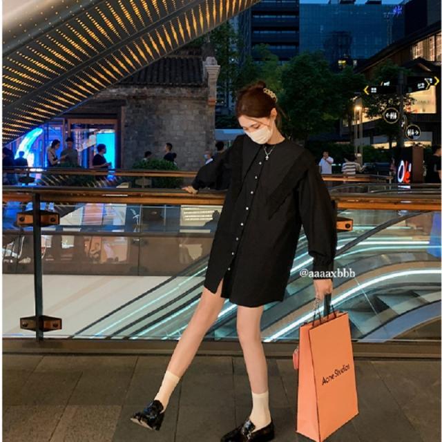 トップス シャツ 送料無料 個性的 ロング 袖あり 長袖 襟付き ボタン