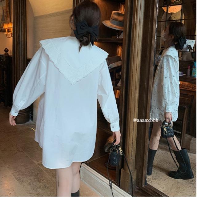 トップス シャツ 送料無料 個性的 ロング 袖あり 長袖 襟付き ボタン