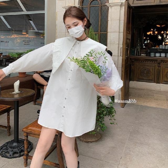 トップス シャツ 送料無料 個性的 ロング 袖あり 長袖 襟付き ボタン